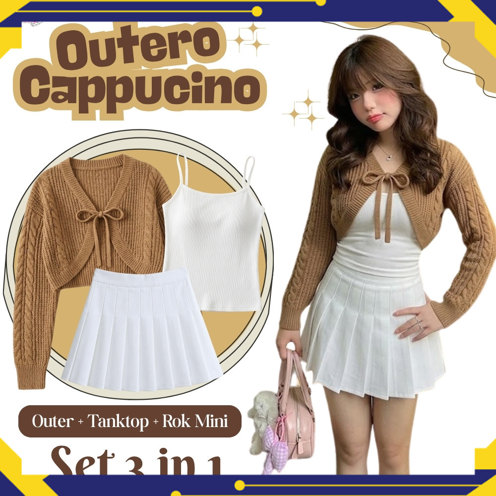 Setelan Set 3 in 1 Balero Outer Capcin (Outer Balero + Tanktop + Rok Mini) OOTD Simple & Stylish SF1