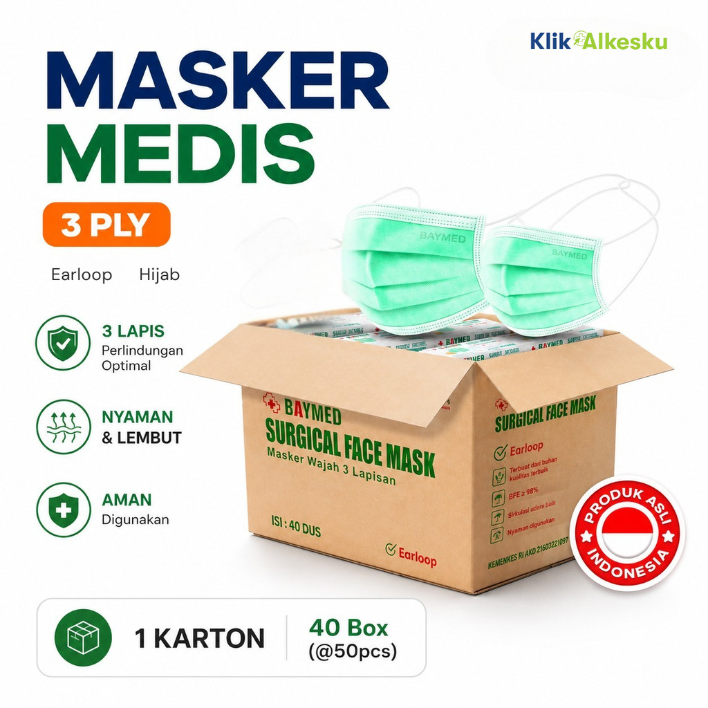 Masker Medis Original 1 KARTON BAYMED  Earloop / Hijab