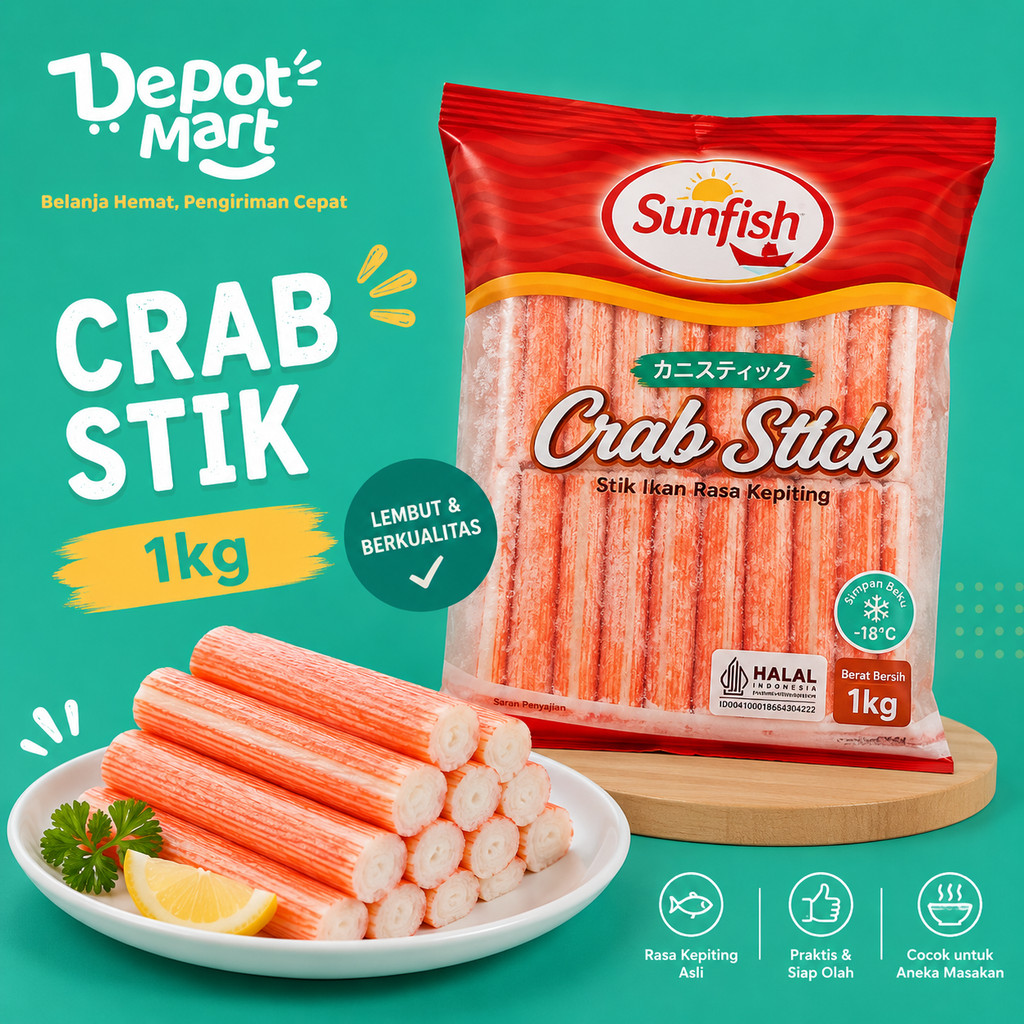 Sunfish Crab Stick 1kg | Frozen Food Seafood Surimi Praktis & Lezat