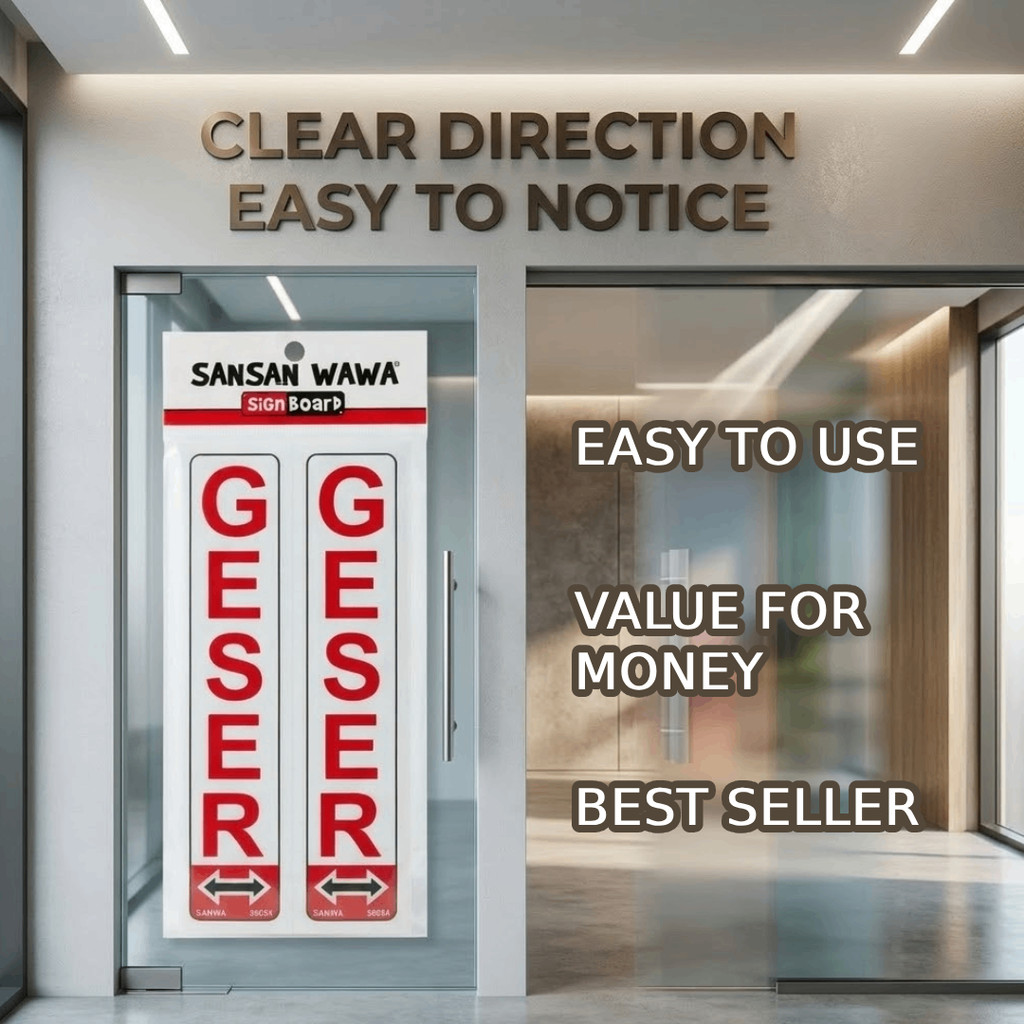Geser Sticker Stiker Pintu Tempel Akrilik Sansan Wawa Sign Board Kaca Acrylic Door Sign Petunjuk Ara