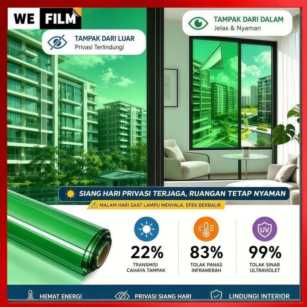 Wefilm Stiker Kaca Film One Way Mirror Anti Panas Untuk Rumah Kantor Mobil Riben Gelap