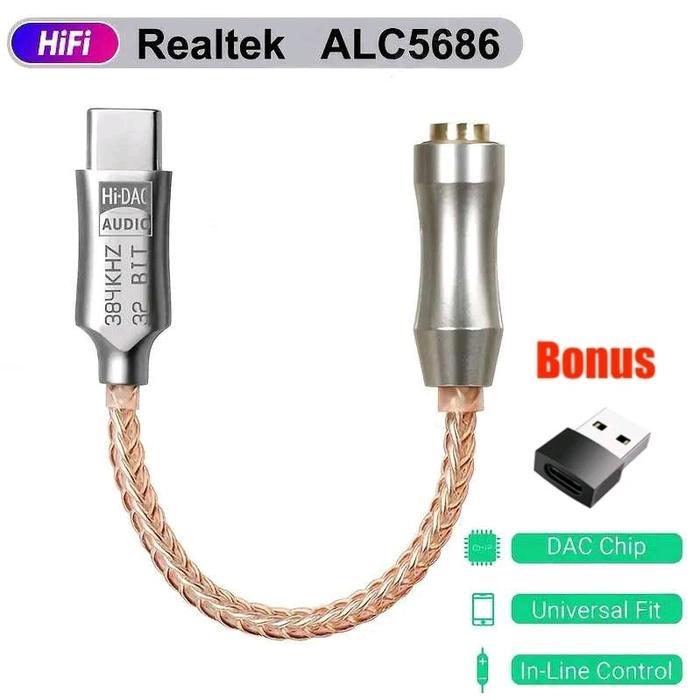 NEW PROMO Kabel USB DAC 32Bit/384kHz Type C ke 3.5mm Adaptor HIFI DAC CX31993 Chip CX-PRO - Silver