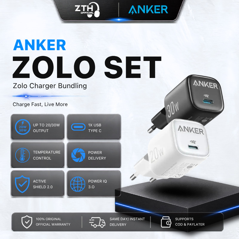Anker Zolo GaN 20W 30W Adaptor Kepala Charger for iPhone 15 Samsung Type C PD PPS Fast Charging A269