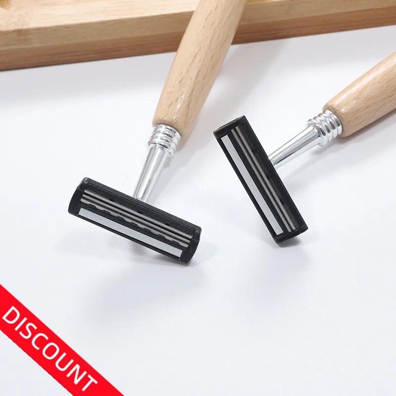 1PCS Bamboo Razor Bamboo Handle Men Vintage Manual Shaver Stainless Steel Blade Razor