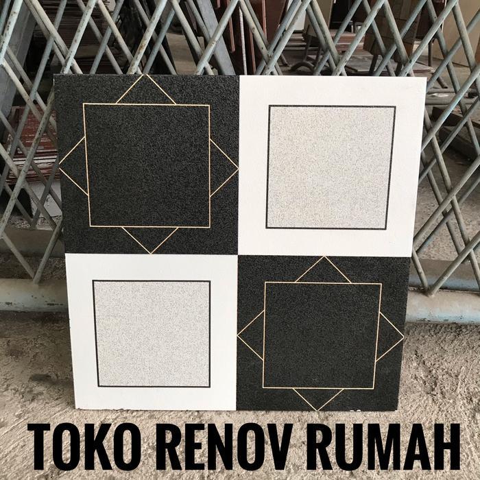 Keramik lantai 40x40 putih motif/ keramik hitam motif/ keramik garasi