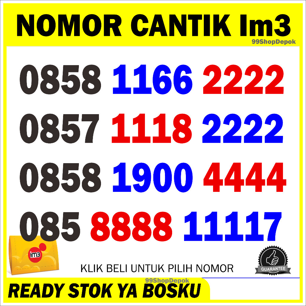 Nomor Cantik iM3 8888 1111 Kartu Perdana Nomer Cantik Indosat 4g 5g 1118 1900 1166 2222 4444