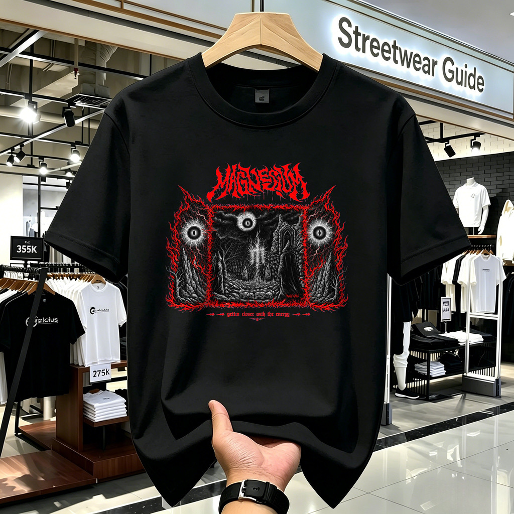Kaos Lengan Panjang Unisex Hitam Motif Gothic Metal Dark Fantasy