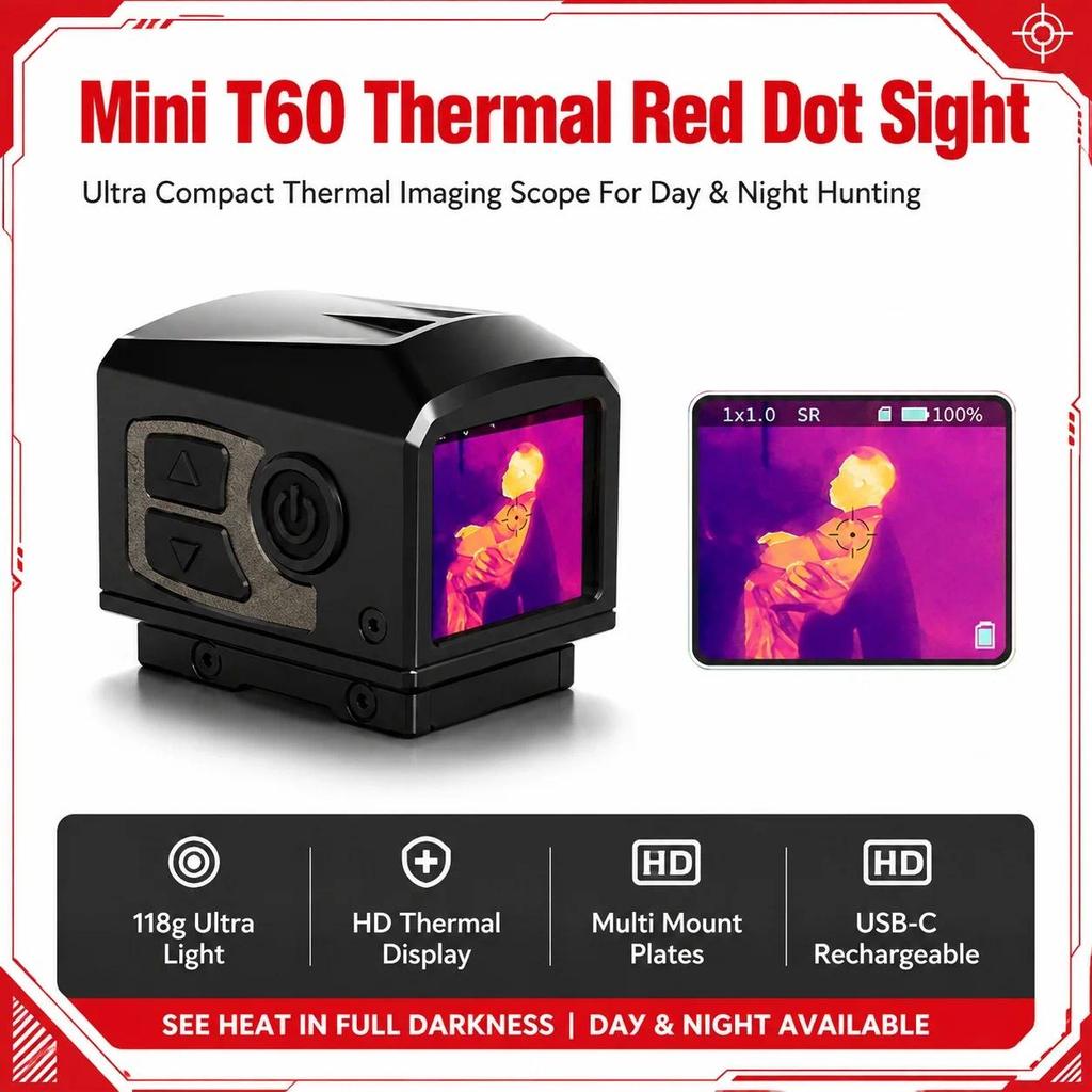 Teropong Malam Night Vision Thermal Scope T60 Mini Red Dot 1X-2X Zoom Senapan Berburu