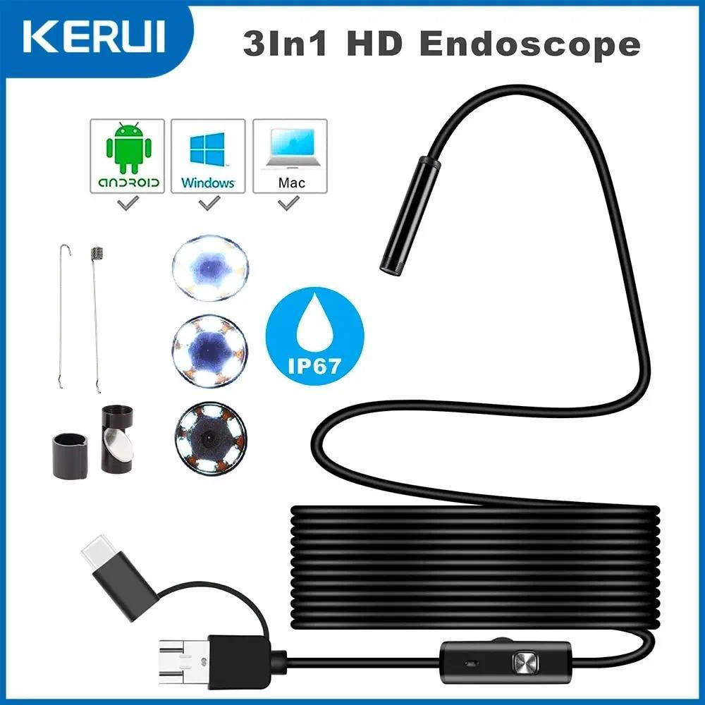 FUERS Android Endoscope Camera 3 IN1 Micro USB Type C  Borescope Mini Camera Waterproof LED Car pect