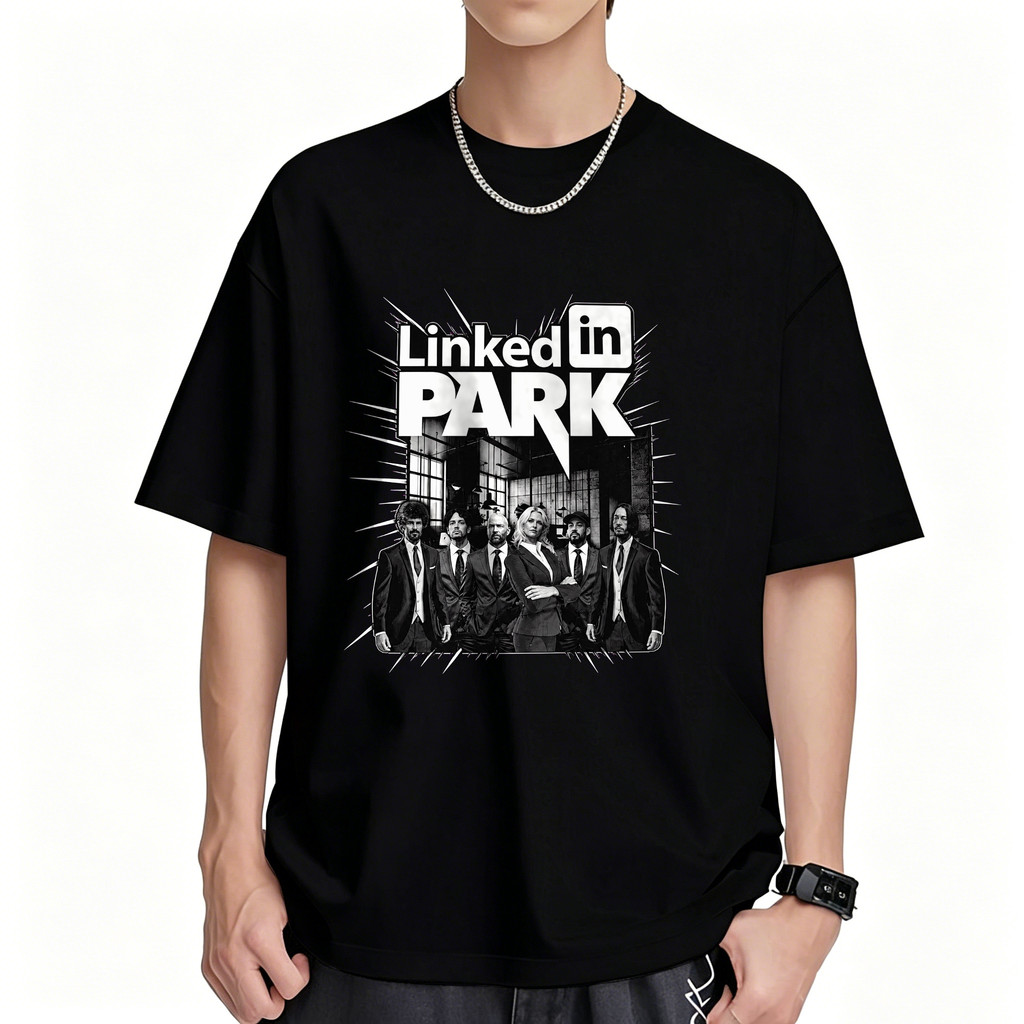 Kaos Pria Wanita LinkedIn Park Inspirasi Band Rock Musik Hitam Lengan Pendek Cotton Premium Oversize