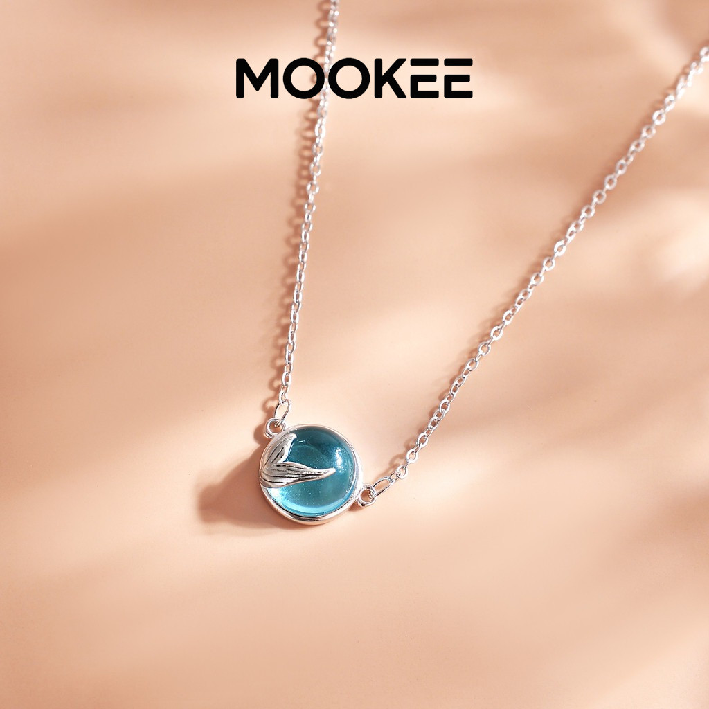 MOOKEE MR-2025 Kalung Gelembung Putri Duyung Biru Minimalis Elegan Korea - Untuk Wanita Desain Ekskl