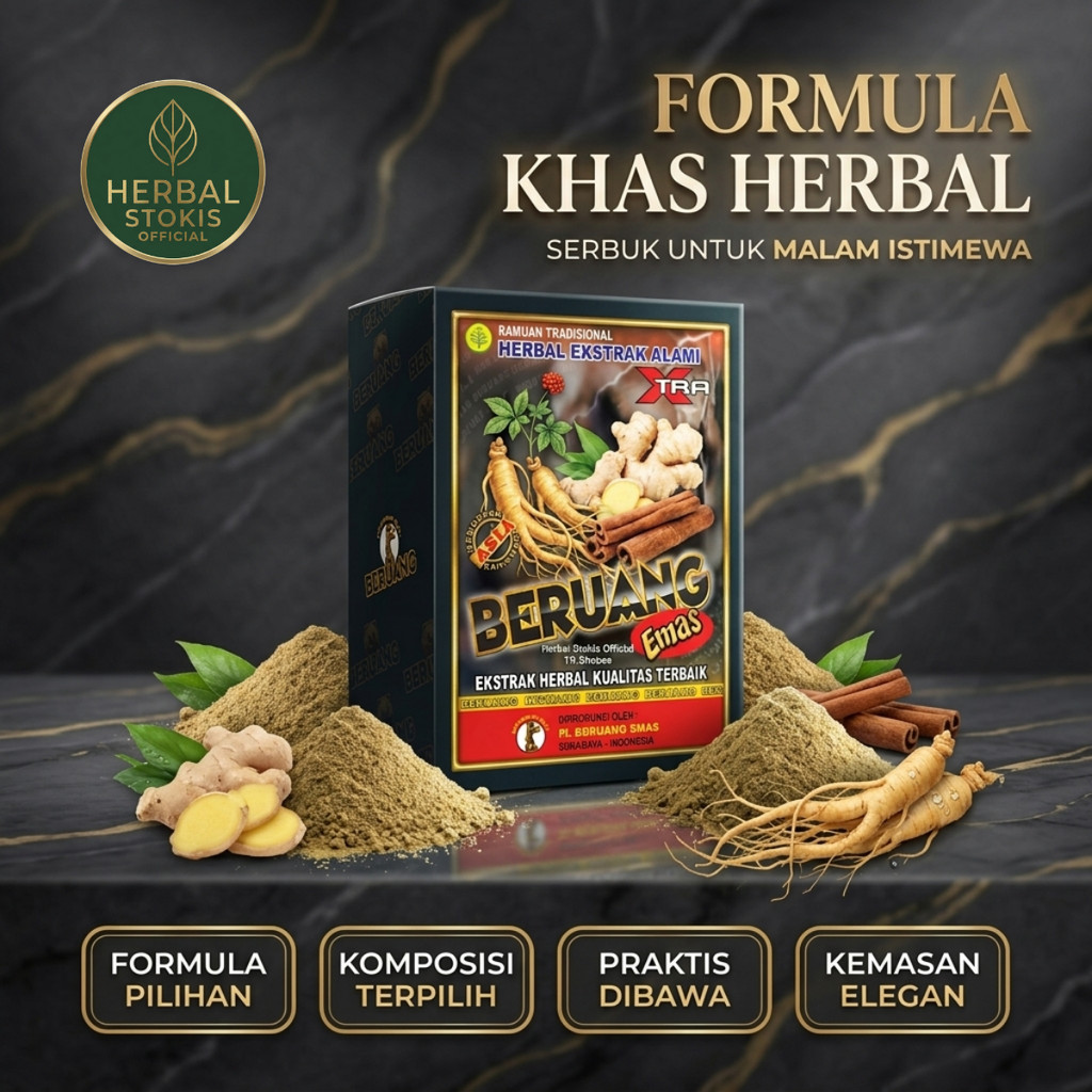 BERUANG EMAS Serbuk Jamu Premium Herbal 10 Sachet – Racikan Herbal Pilihan Berkelas