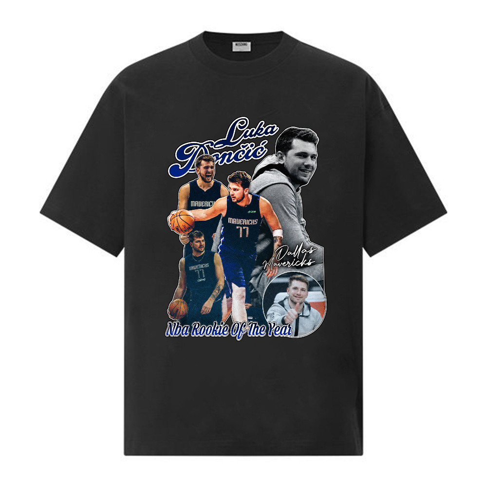 Kaos Luka Doncic Dallas Mavericks Basketball NBA Rookie Of The Year, Kaos Pria Wanita Oversized T-Sh