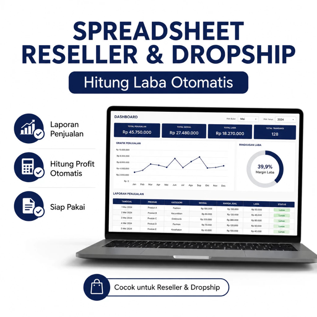 Template Spreadsheet Reseller & Dropship Otomatis - Hitung Laba, Penjualan & Database Pelanggan | Ex