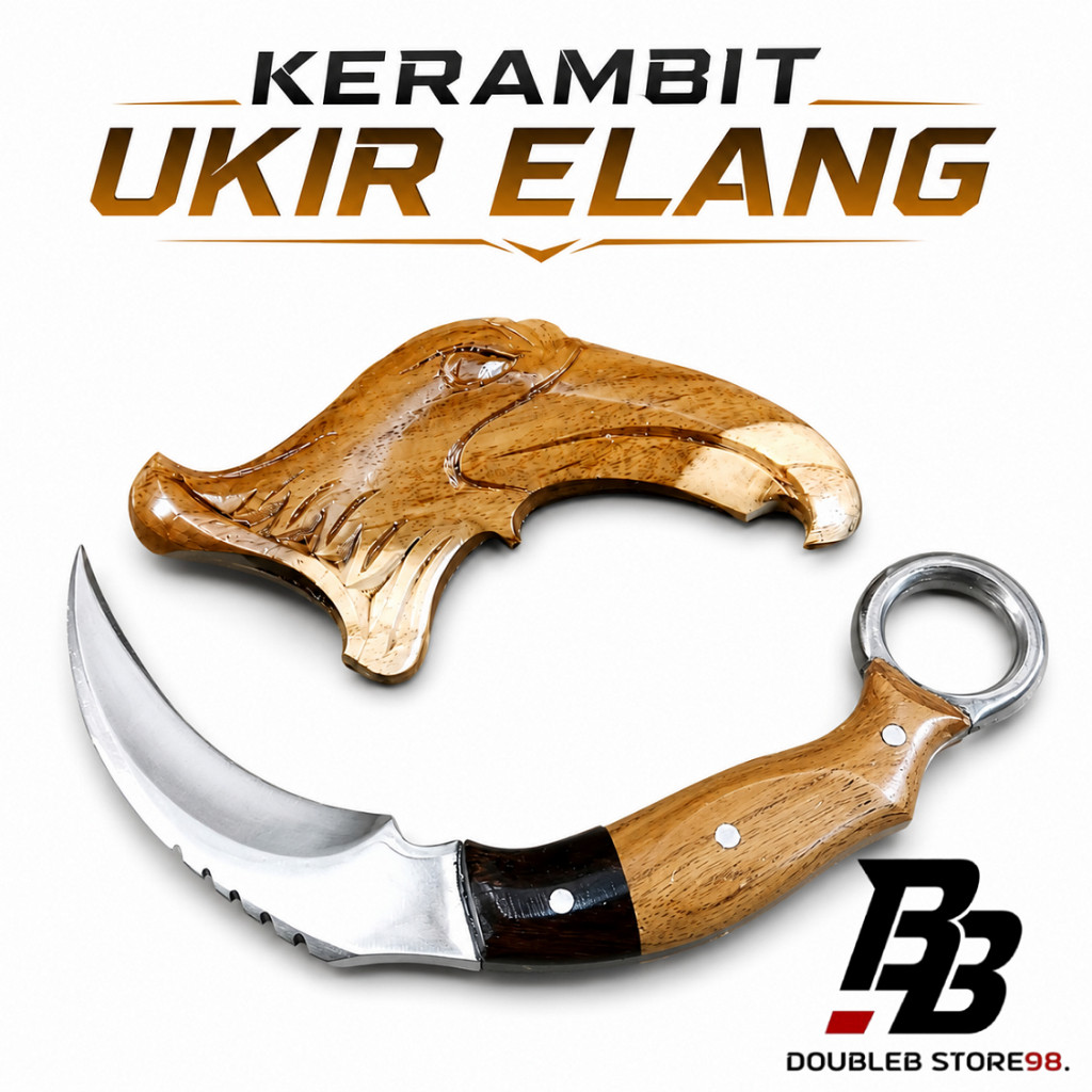 NEW COD Karambit Elang Kayu Jati Baja Per | Karambit Ukir Premium | Sarung Kayu Jati Handmade