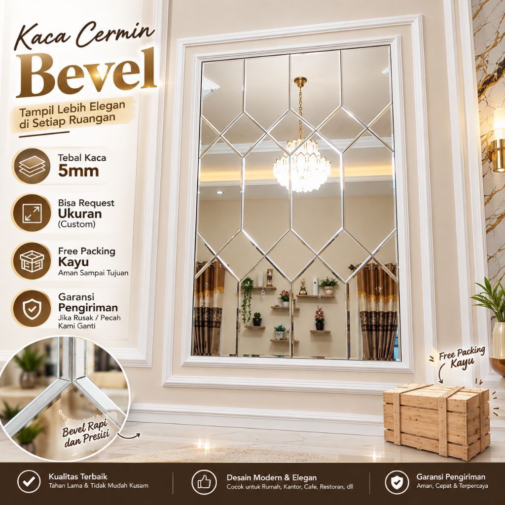 CUSTOM ukuran paket set kaca cermin bevel kaca moulding bevel kaca tebal 5mm