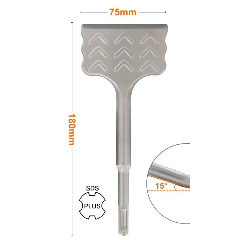 SDS Plus Tile Removal Chisel 75x180mm 15 Degree Cranked Ribbed Head for Thet Mortar Removal