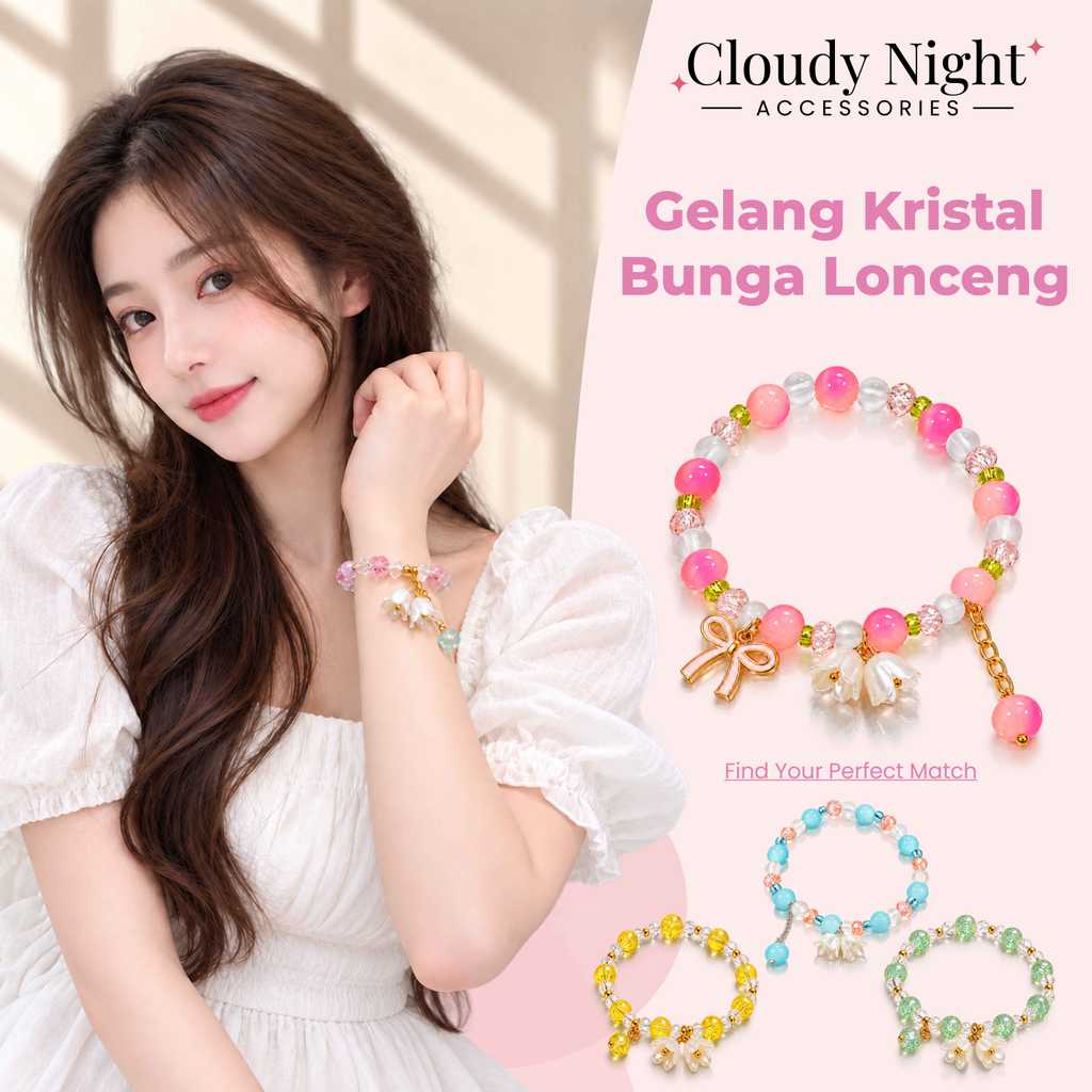 CN - GELANG MANIK MANIK KRISTAL WANITA BUNGA ASTER KECIL / GELANG FASHION PERHIASAN WANITA