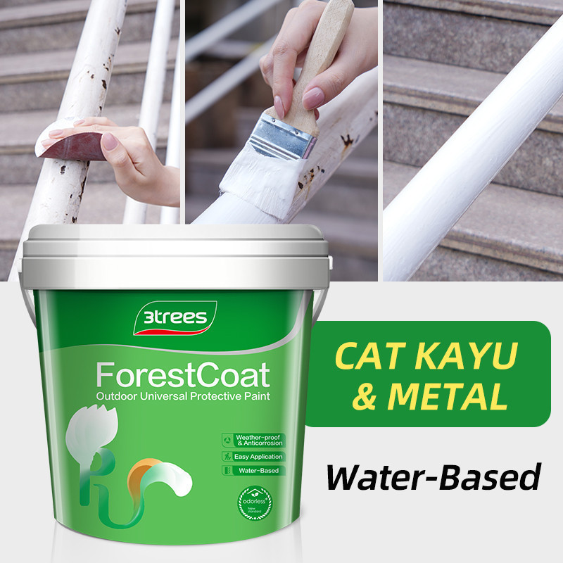 3trees CAT BESI DAN KAYU WATERBASE CAT HITAM DOFF SERBAGUNA CAT RUMAH  BESI, KAYU, BATU 1 LITER