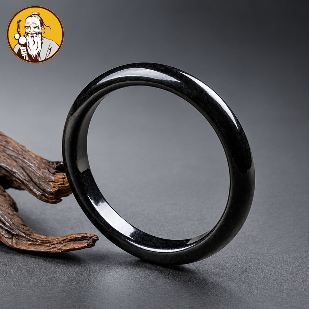 Dengan Sertifikat：Giok alami, gelang cincin positif giok tinta, gelang giok, gelang giok gaya nasion