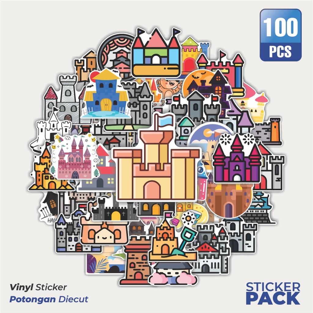 MURAH 100 PCS Stiker Istana (Castle) Waterproof Aesthetic- Untuk Laptop, Motor, dan Helm - Paper Sta