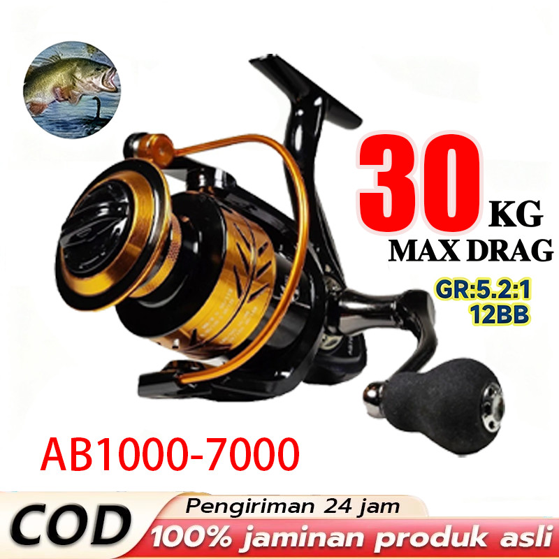 Reel Pancing Spinning Reel AB1000-7000 MAX Drag 30kg Metal power handle Spinning Rod Reel Asli Besi 