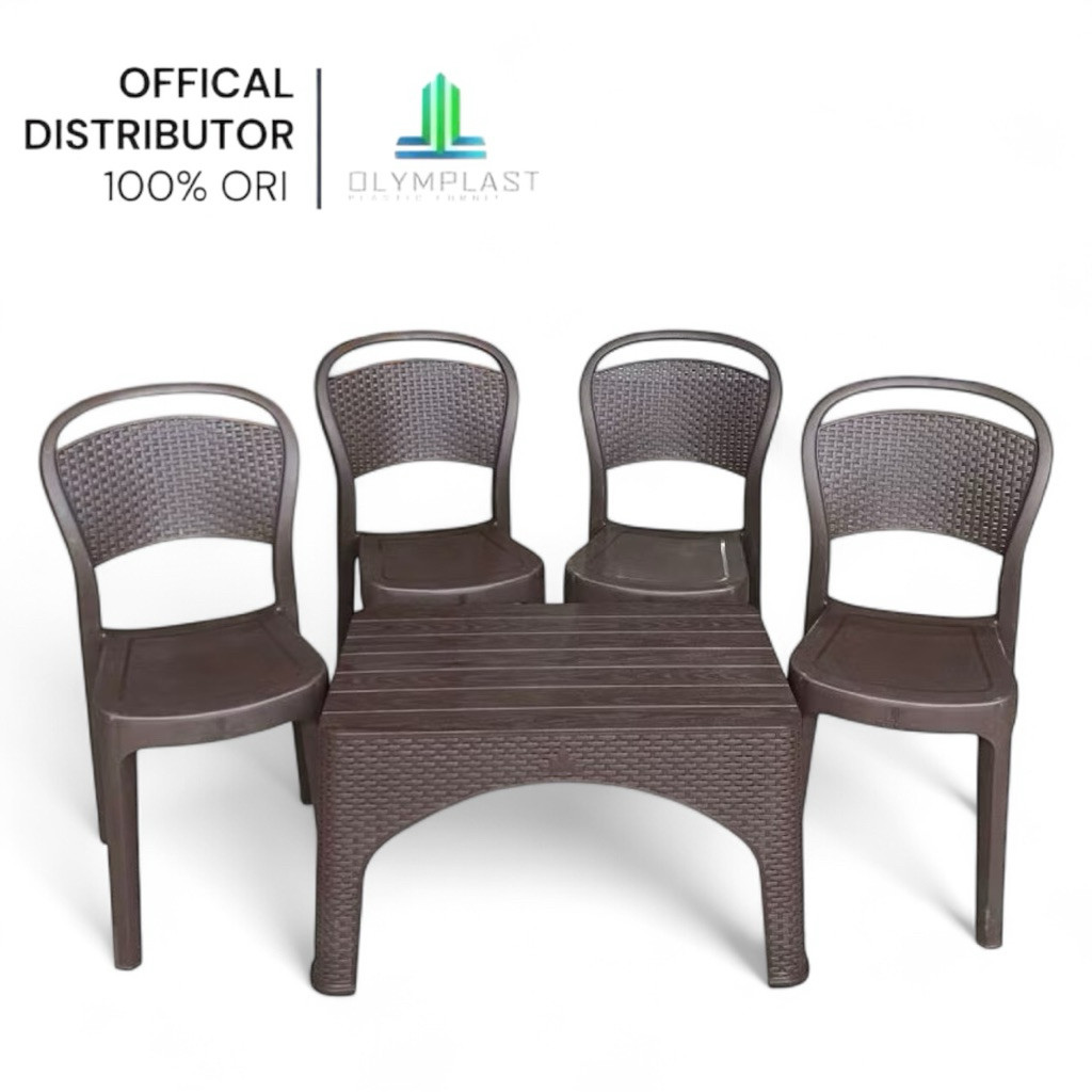set kursi dan meja olymplast | 1 Set 4 Kursi teras anyaman plastik Olymplast 209 + meja OCT-R kotak 