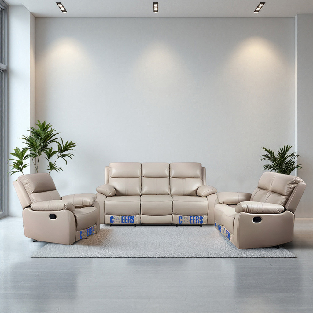 Informa Cheers Mario Set Sofa Recliner Kulit - Cokelat Latte Tempat Duduk Rebahan Sofa Santai Ruang 