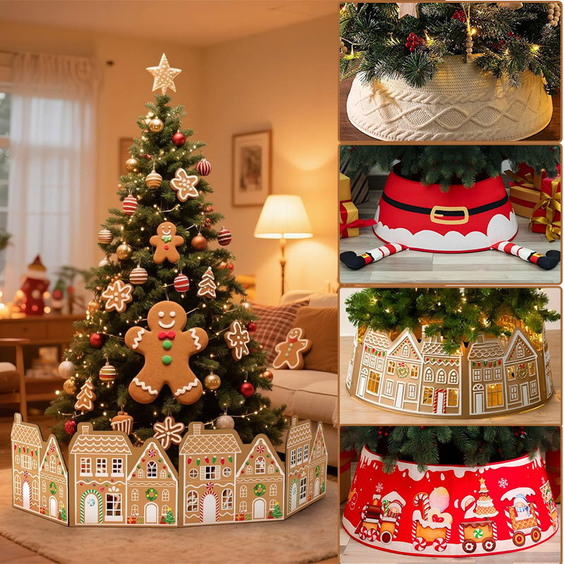 NWE  Tree Collar Skirt Artificial Tree Stand Base Cover /New Year Decoration Knitted Reusable Xmas T