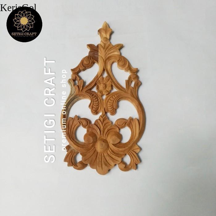 tempel ukir ornamen size kecil tempel kayu jati - Besar - 28x16 GL1