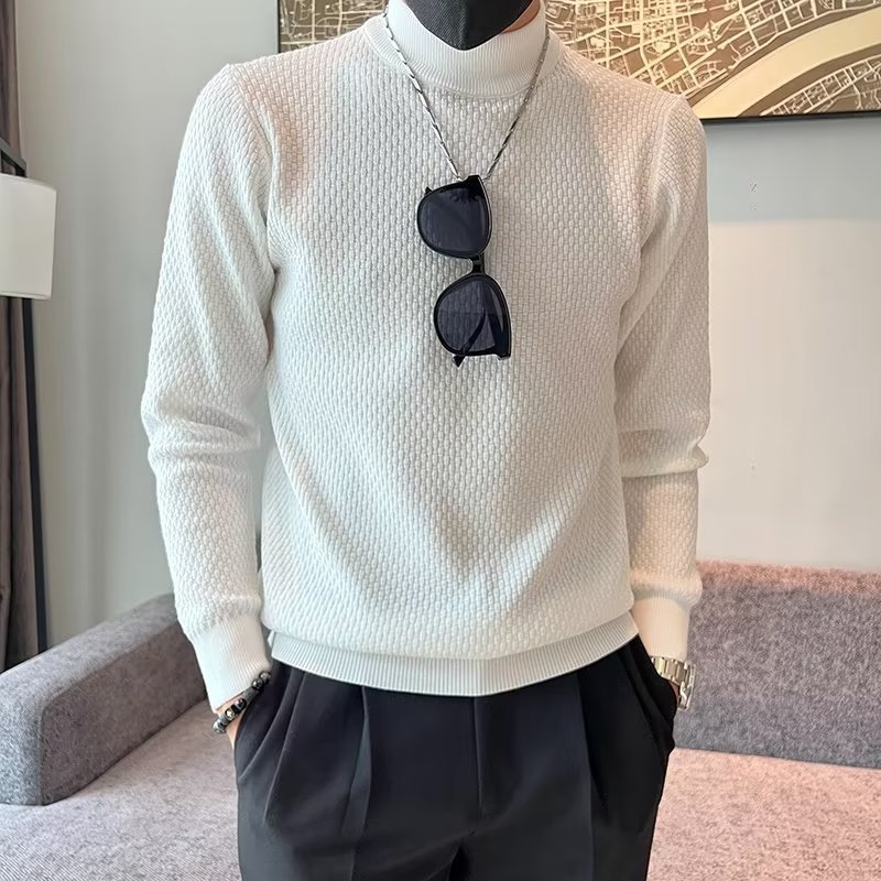 Kaos Kerah Setengah Tinggi Pria Berkualitas Tinggi  Sweter Rajut Pullover Lapisan Dasar Santai