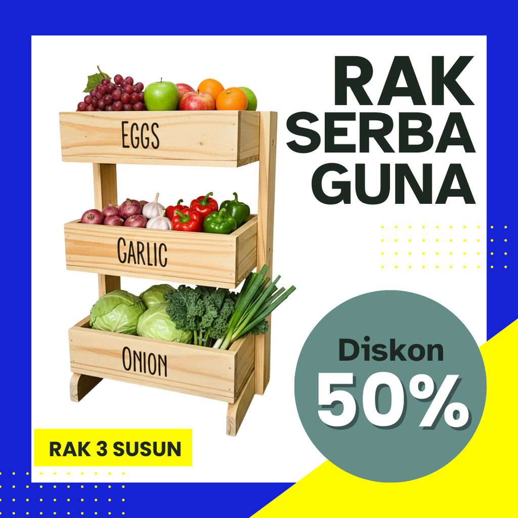 Rak Bawang Kayu 3 Susun / Rak Bumbu Serbaguna