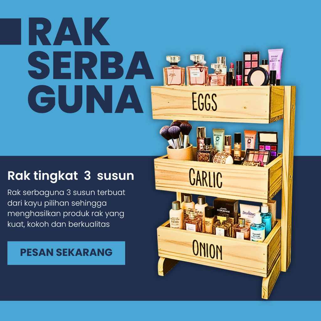 Rak Bawang Kayu 3 Susun / Rak Bumbu Serbaguna