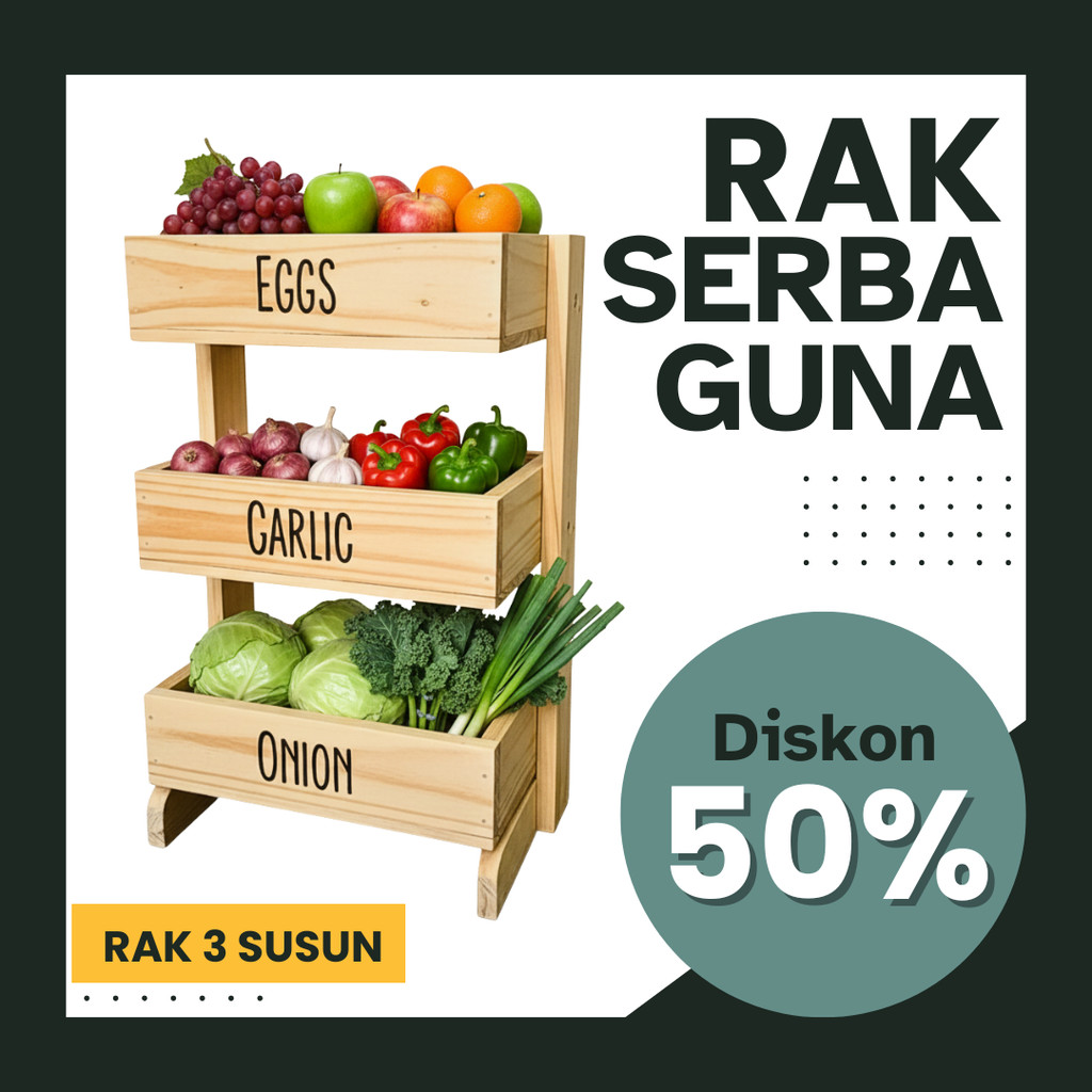Rak Bawang Kayu 3 Susun / Rak Bumbu Serbaguna