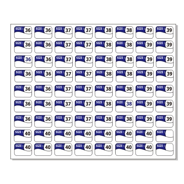 Label Stiker Nomer (Size) Untuk Sepatu/Sandal, Label Baju label Celana