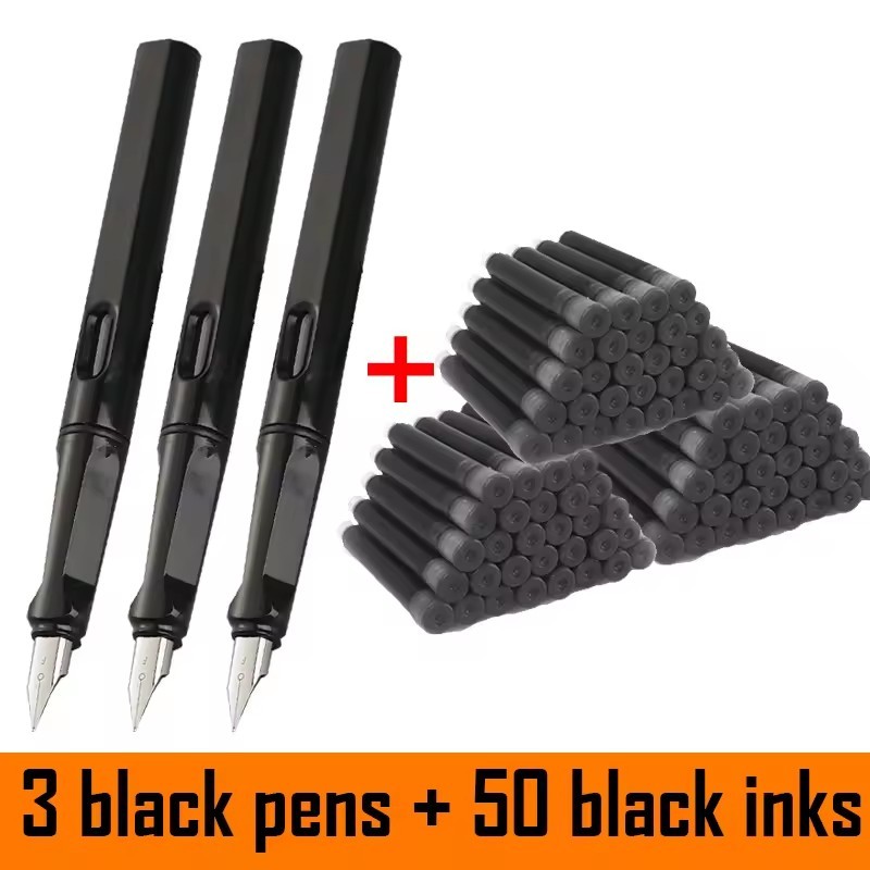 53Pcs Fountain Pen Set School Student Pens Replacable Ink Set Black/Blue/Red ink 0.38 mm Office Writ