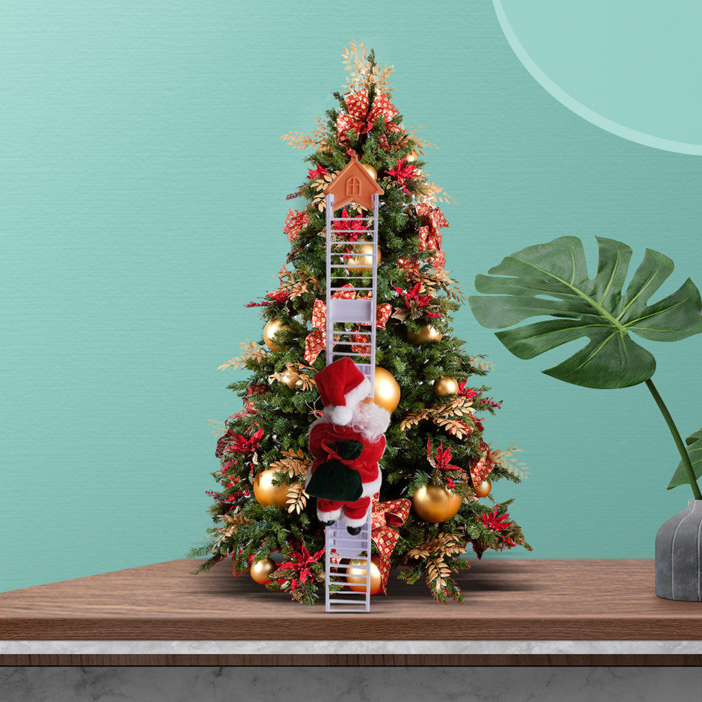 Electric Climbing Santa Claus on Ladder, Climbing Ladder Santa Doll Toy, Creative  Ornaments Xmas Tr