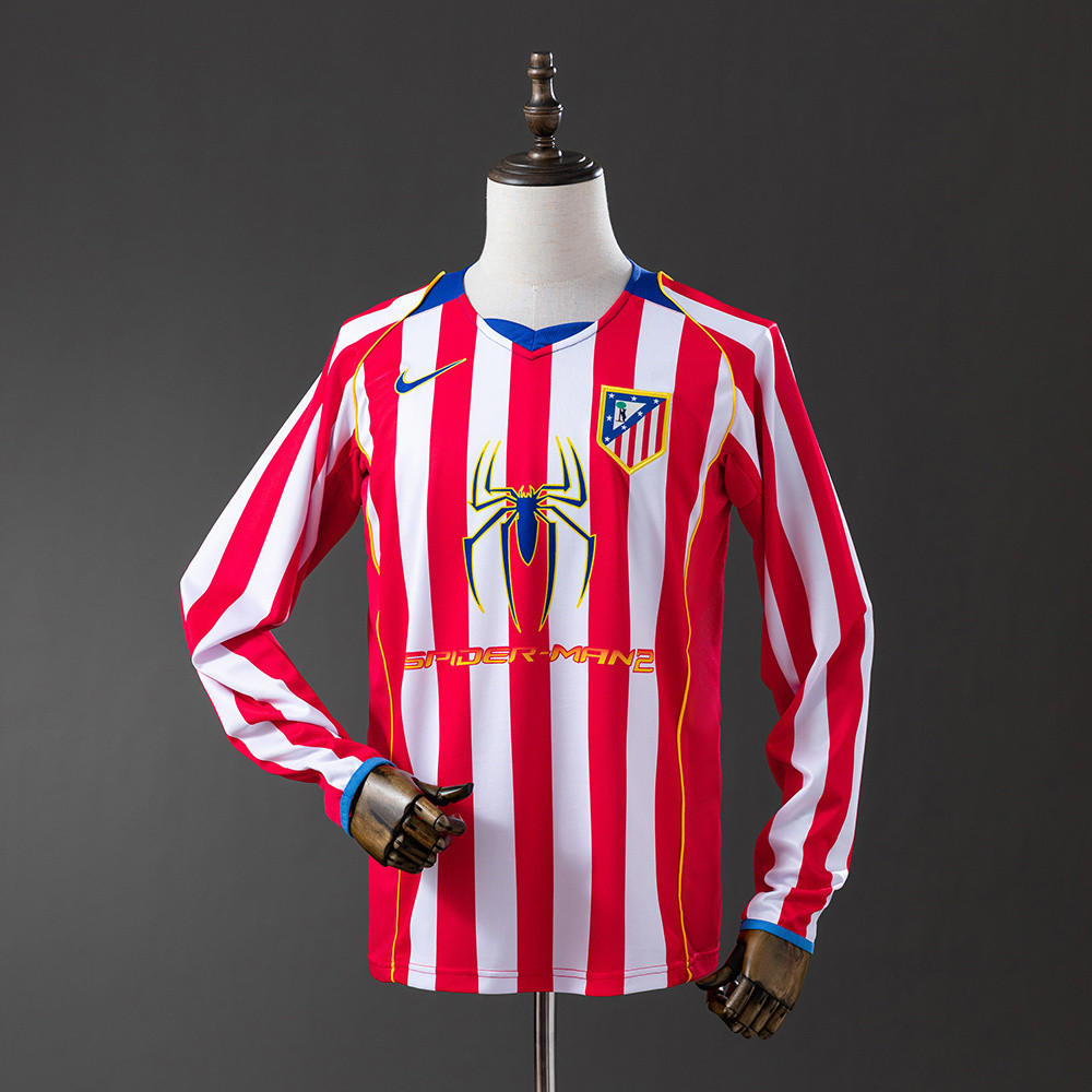 Jersey Atletico Madrid 04/05 Home Long Sleeve Retro T shirt pria