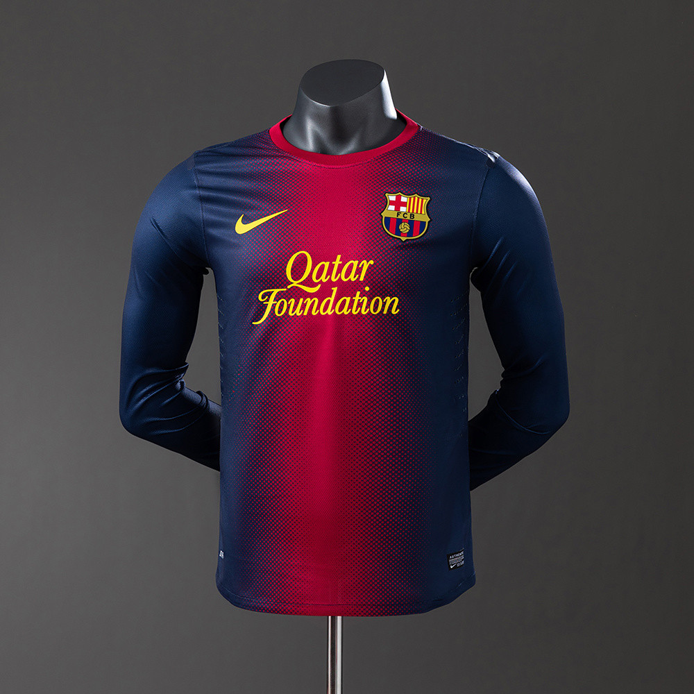 Jersey Barcelona 12/13 Home Long Sleeve Player Version Retro T shirt pria