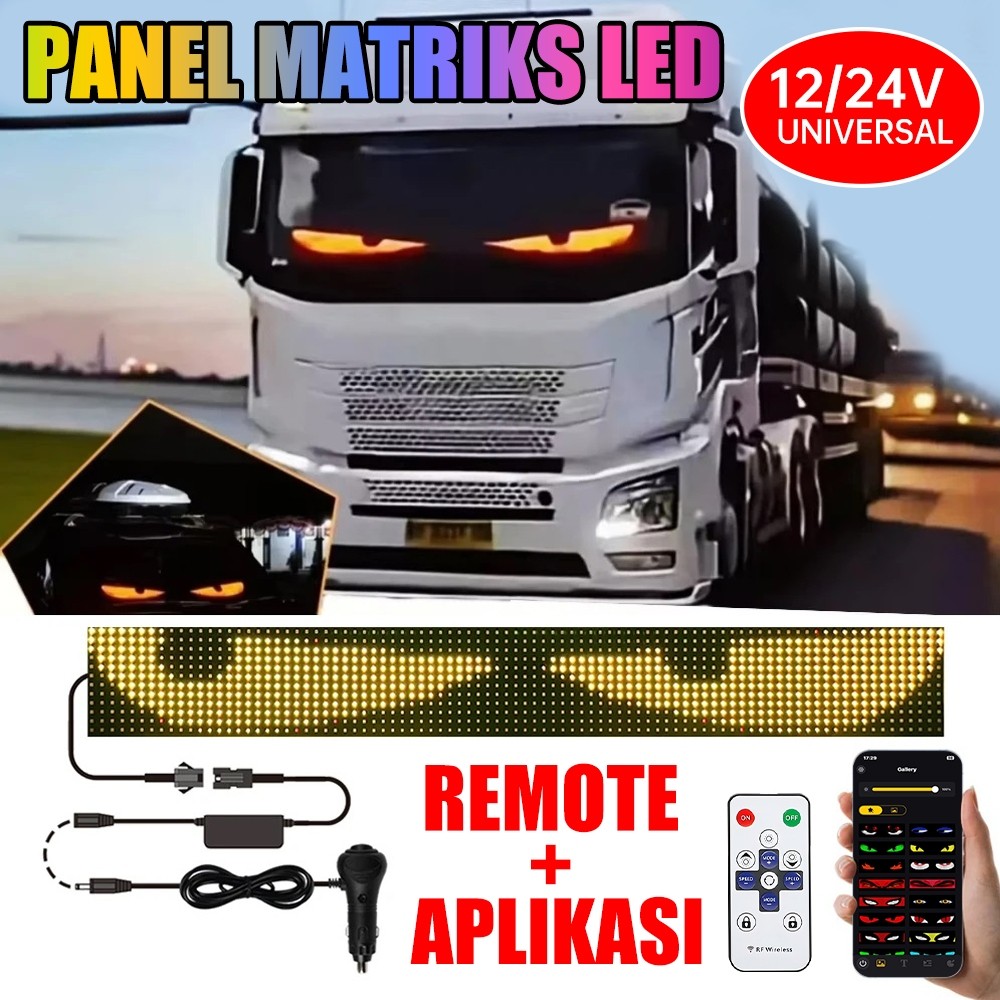 Moketa Lampu LED Animasi Mobil/Truk Mata Iblis Kontrol Remote/Aplikasi 12–24V Lampu Hias Truk Lampu 