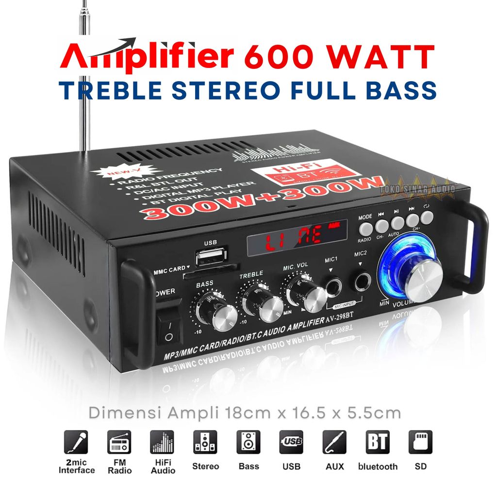 Amplifier Professional 600W FLECO BT-298A  Power Amplifier Bluetooth Digital Amplifier 300W Audio Di