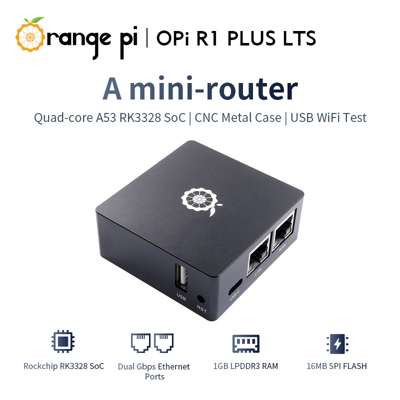 Orange Pi R1 Plus LTS 1GB RAM RK3328 SBC Single Board Computer Dual Gigabit OpenWrt Assembled with M