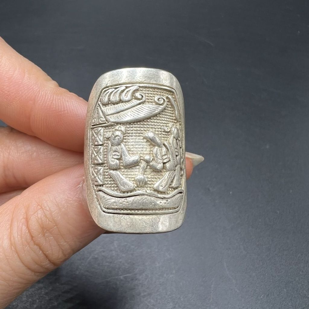Retro Perak Tibet Antik Terbuka Bibit Cincin Perunggu Cincin Karakter Kunci pas