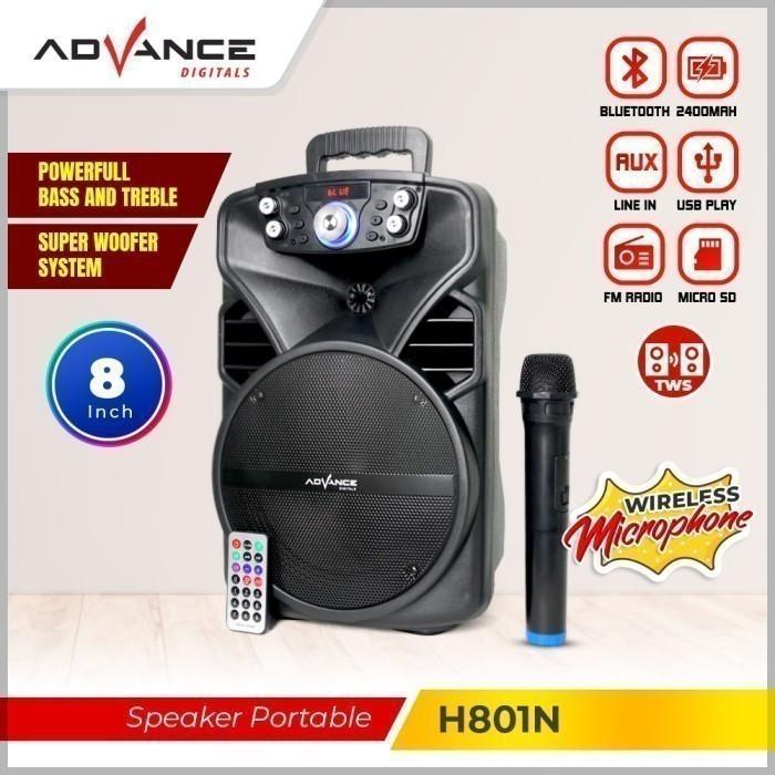 CELLWAVE Speaker Karaoke Bluetooth Portable Advance H801N / H-801N Free Mic Wireless Garansi Resmi a