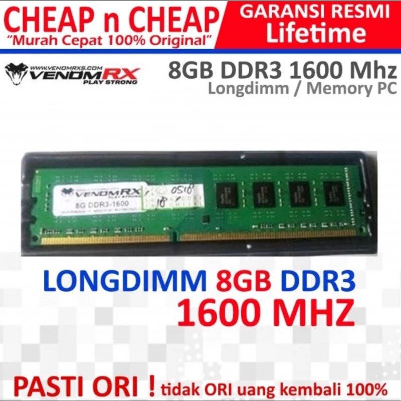 VenomRX DDR3 8GB 1600 Mhz RAM PC - Memory Longdimm Komputer Venom RX
