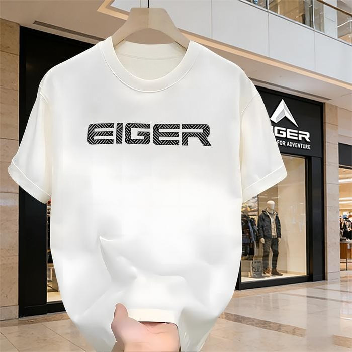 COD Soft Kaos Eiger Pria Motif Garis Hitam Putih - Kaos Distro Outdoor Viral TikTok Bahan Katun - hi