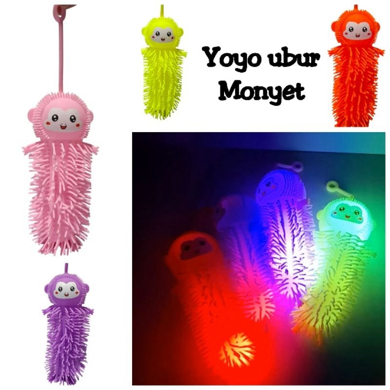 Mainan Anak Yoyo Monyet Nyala Lampu Led Karet MAINAN ANAK PUFFER BALL Yoyo Monkey Squishy Karet