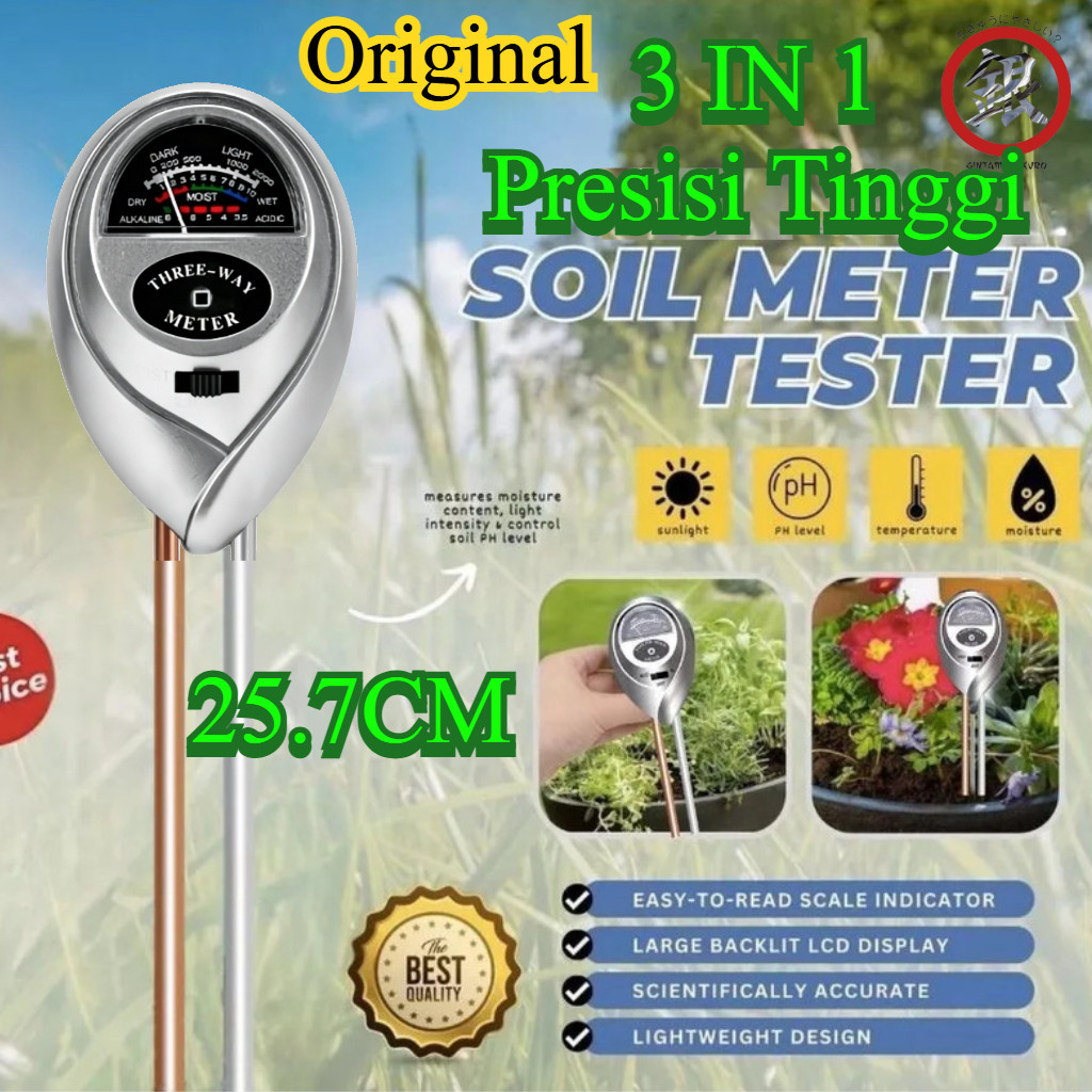 Akurat 3 In 1  Moisture PH Sunlight Meter / Soil Moisture Tester / Alat Ukur PH Tanah / Pengukur Ph 