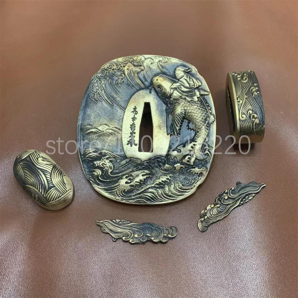 Exquisite Copper Brass Tsuba Handguard Guard Copper Fuchi Kashira Menuki For Real Japanese Japan Sam