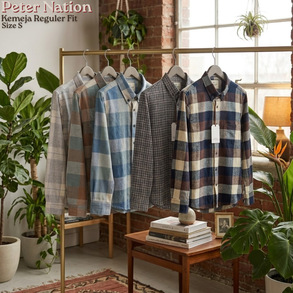 Peter Nation Kemeja Flanel Wool Basic Pria Lengan Panjang Regular Fit - Size S